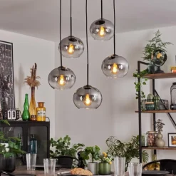 hofstein Suspension - Verre Apedo Clair, Fumé, 5 lumières