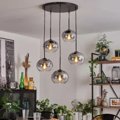 hofstein Suspension - Verre Apedo Clair, Fumé, 5 lumières