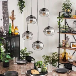 hofstein Suspension - Verre Apedo Clair, Fumé, 5 lumières