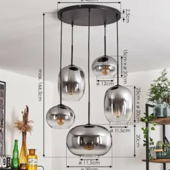 hofstein Suspension - Verre Apedo Clair, Fumé, 5 lumières