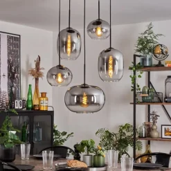 hofstein Suspension - Verre Apedo Clair, Fumé, 5 lumières