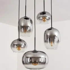 hofstein Suspension - Verre Apedo Clair, Fumé, 5 lumières