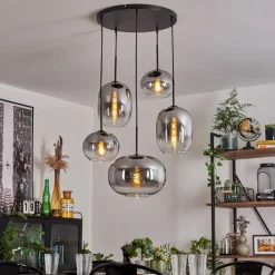 hofstein Suspension - Verre Apedo Clair, Fumé, 5 lumières