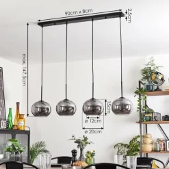 hofstein Suspension - Verre Apedo Fumé, 4 lumières