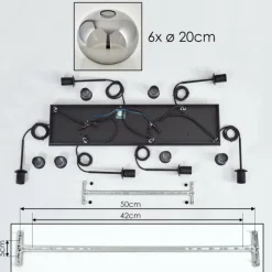 hofstein Suspension - Verre Apedo Fumé, 6 lumières