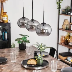 hofstein Suspension - Verre Apedo Fumé, 3 lumières