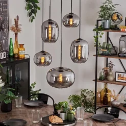 hofstein Suspension - Verre Apedo Fumé, 5 lumières