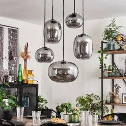 hofstein Suspension - Verre Apedo Fumé, 5 lumières