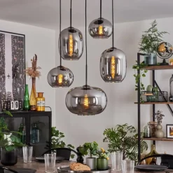 hofstein Suspension - Verre Apedo Fumé, 5 lumières