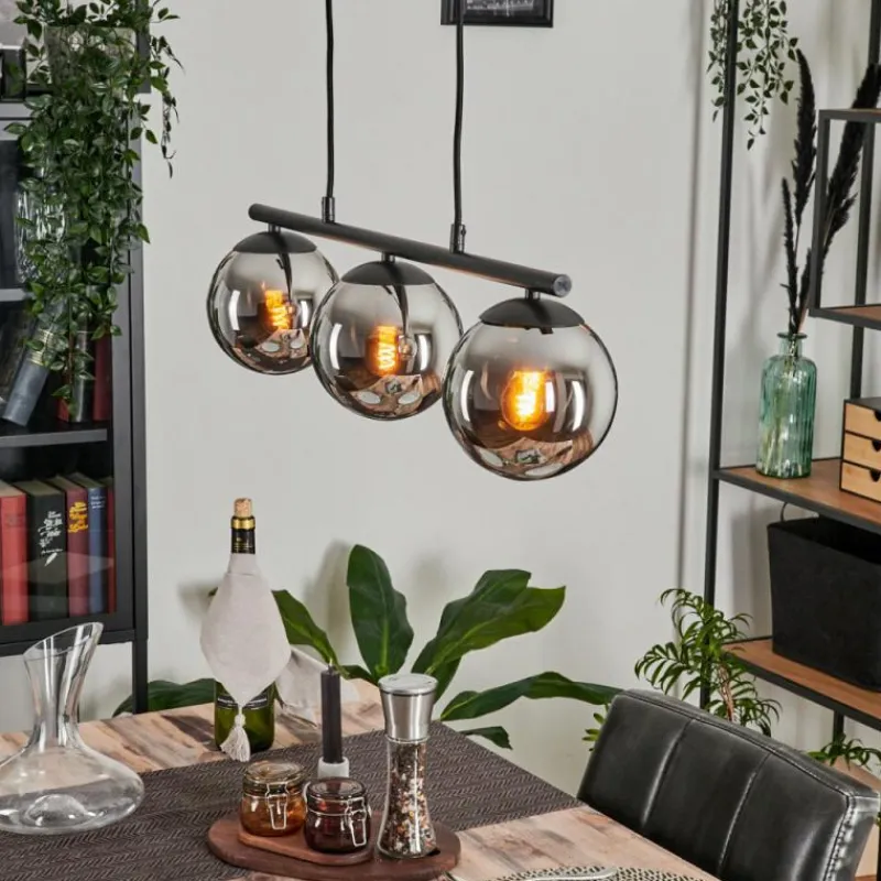 hofstein Suspension - Verre Gastor Chrome, Fumé, 3 lumières