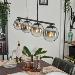 hofstein Suspension - Verre Gastor Chrome, Clair, Fumé, 4 lumières