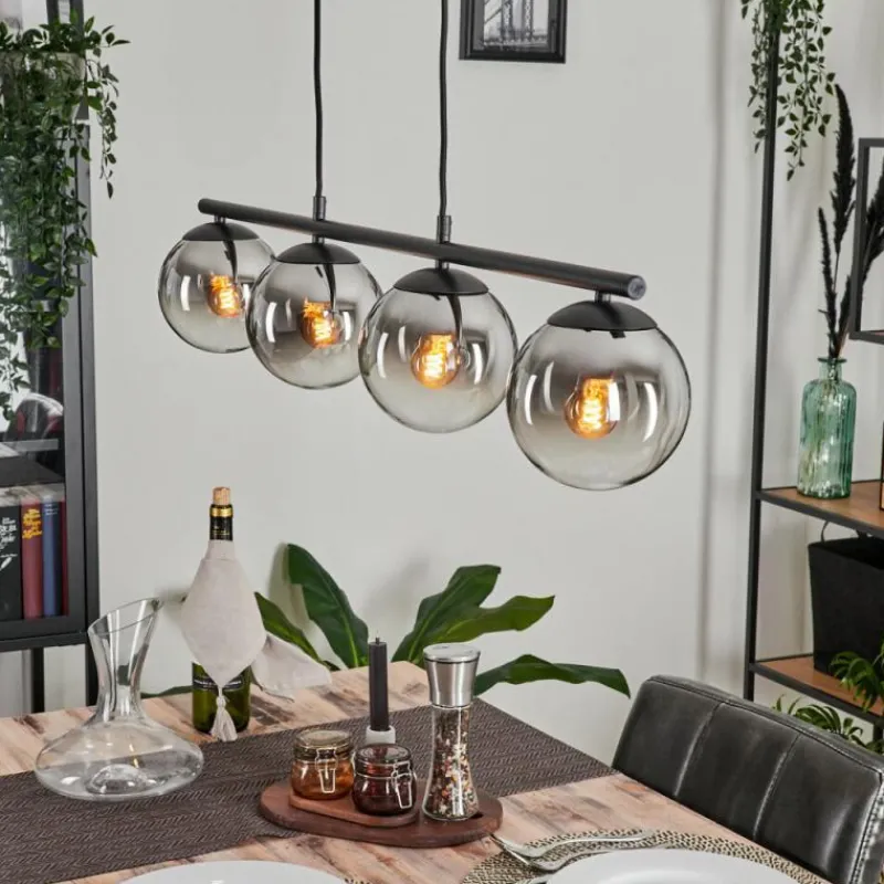 hofstein Suspension - Verre Gastor Chrome, Clair, Fumé, 4 lumières