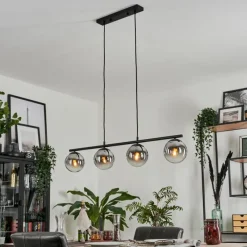 hofstein Suspension - Verre Gastor Chrome, Clair, Fumé, 4 lumières