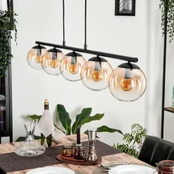 hofstein Suspension - Verre Gastor Ambre, Clair, 5 lumières