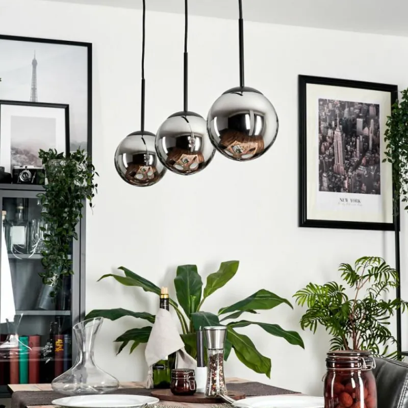hofstein Suspension - Verre Gastor Chrome, Fumé, 3 lumières