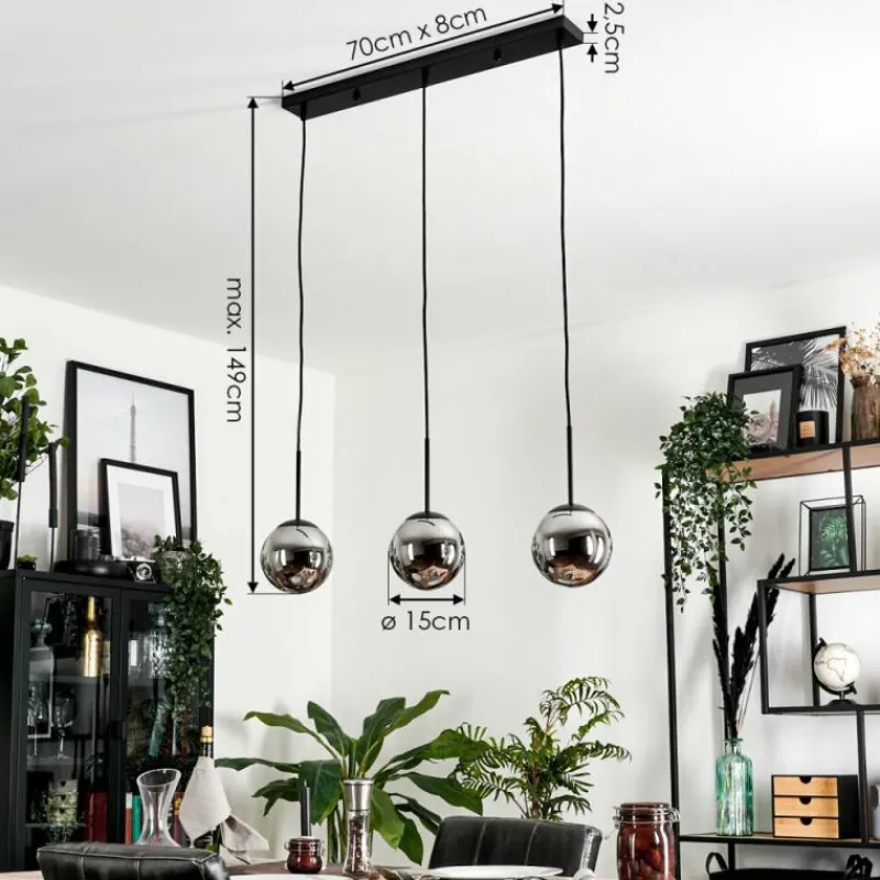 hofstein Suspension - Verre Gastor Chrome, Fumé, 3 lumières