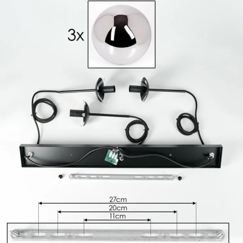 hofstein Suspension - Verre Gastor Chrome, Fumé, 3 lumières