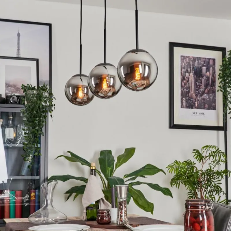 hofstein Suspension - Verre Gastor Chrome, Fumé, 3 lumières