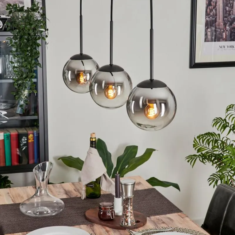 hofstein Suspension - Verre Gastor Chrome, Clair, Fumé, 3 lumières