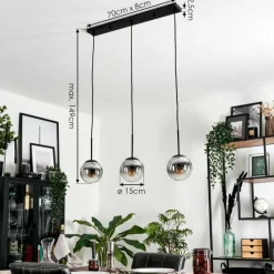 hofstein Suspension - Verre Gastor Chrome, Clair, Fumé, 3 lumières