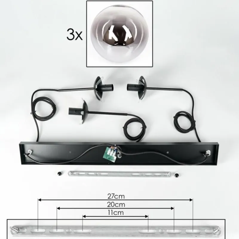 hofstein Suspension - Verre Gastor Chrome, Clair, Fumé, 3 lumières