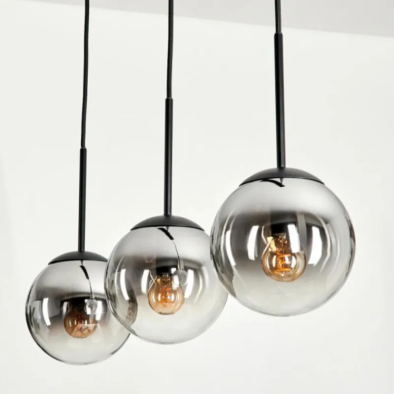 hofstein Suspension - Verre Gastor Chrome, Clair, Fumé, 3 lumières