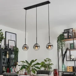 hofstein Suspension - Verre Gastor Chrome, Clair, Fumé, 3 lumières