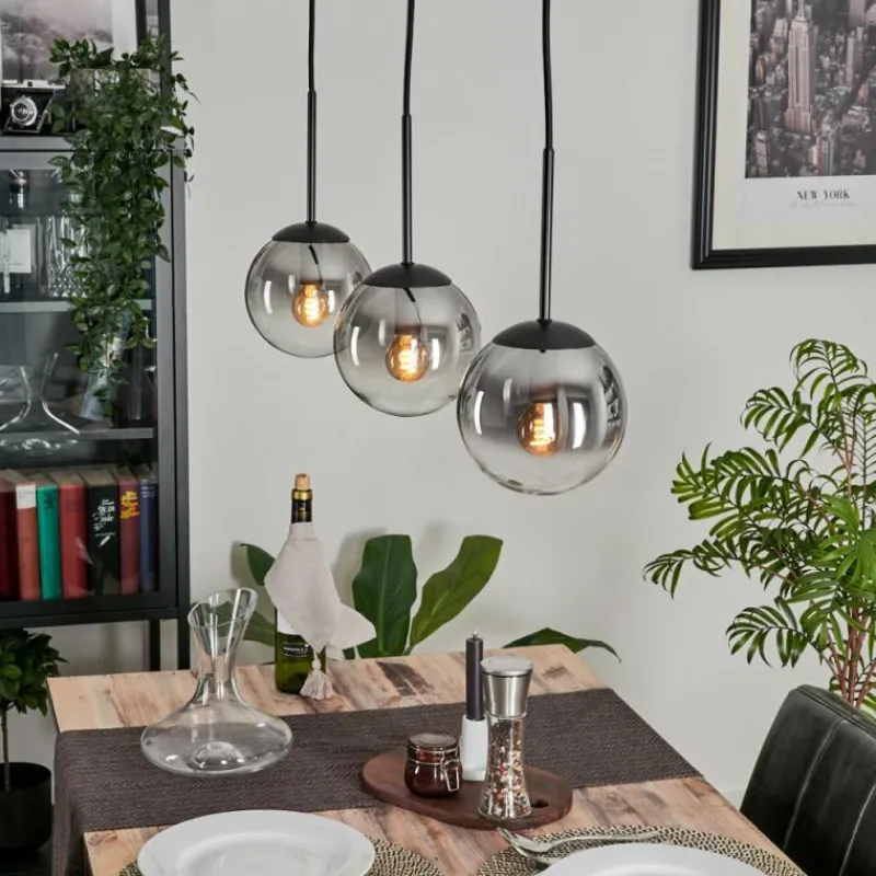 hofstein Suspension - Verre Gastor Clair, Fumé, 3 lumières