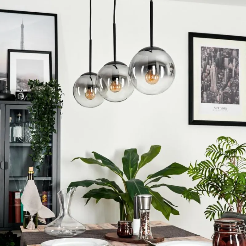 hofstein Suspension - Verre Gastor Clair, Fumé, 3 lumières