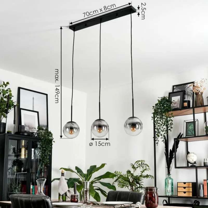 hofstein Suspension - Verre Gastor Clair, Fumé, 3 lumières