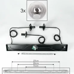 hofstein Suspension - Verre Gastor Clair, Fumé, 3 lumières