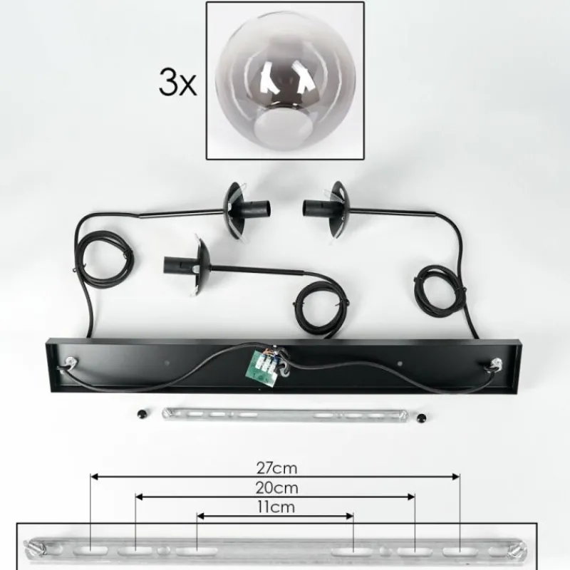 hofstein Suspension - Verre Gastor Clair, Fumé, 3 lumières