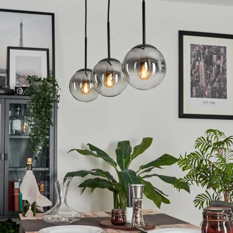 hofstein Suspension - Verre Gastor Clair, Fumé, 3 lumières