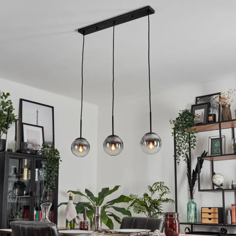 hofstein Suspension - Verre Gastor Clair, Fumé, 3 lumières