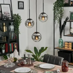 hofstein Suspension - Verre Gastor Chrome, Clair, Fumé, 3 lumières