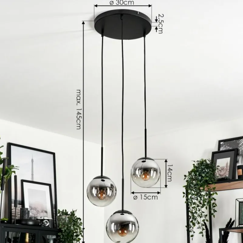 hofstein Suspension - Verre Gastor Chrome, Clair, Fumé, 3 lumières