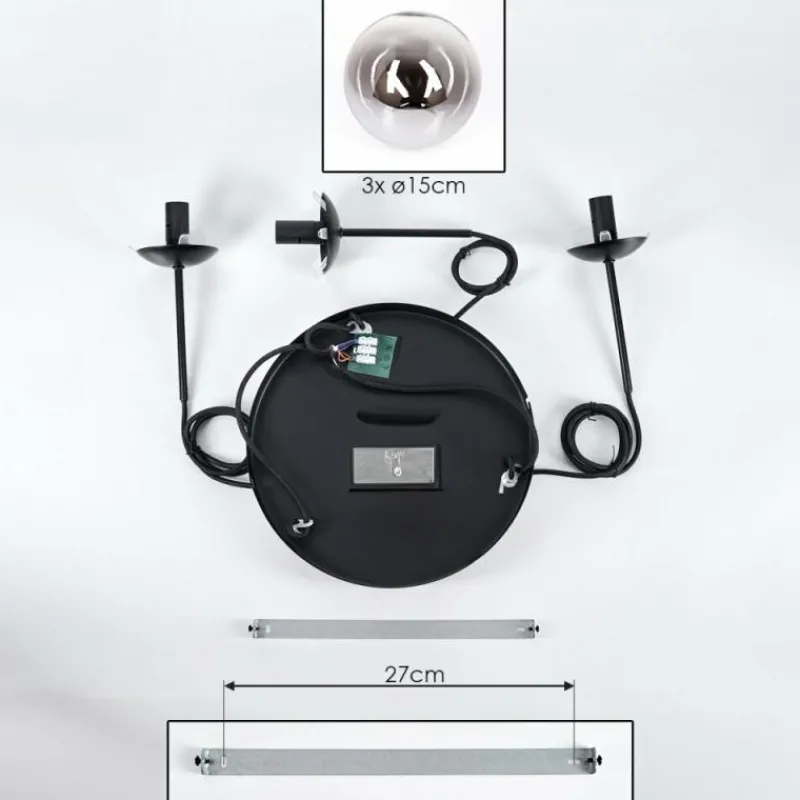 hofstein Suspension - Verre Gastor Chrome, Clair, Fumé, 3 lumières