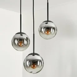 hofstein Suspension - Verre Gastor Chrome, Clair, Fumé, 3 lumières