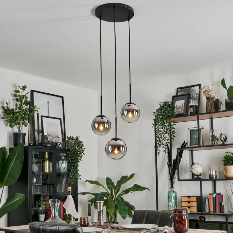 hofstein Suspension - Verre Gastor Chrome, Clair, Fumé, 3 lumières