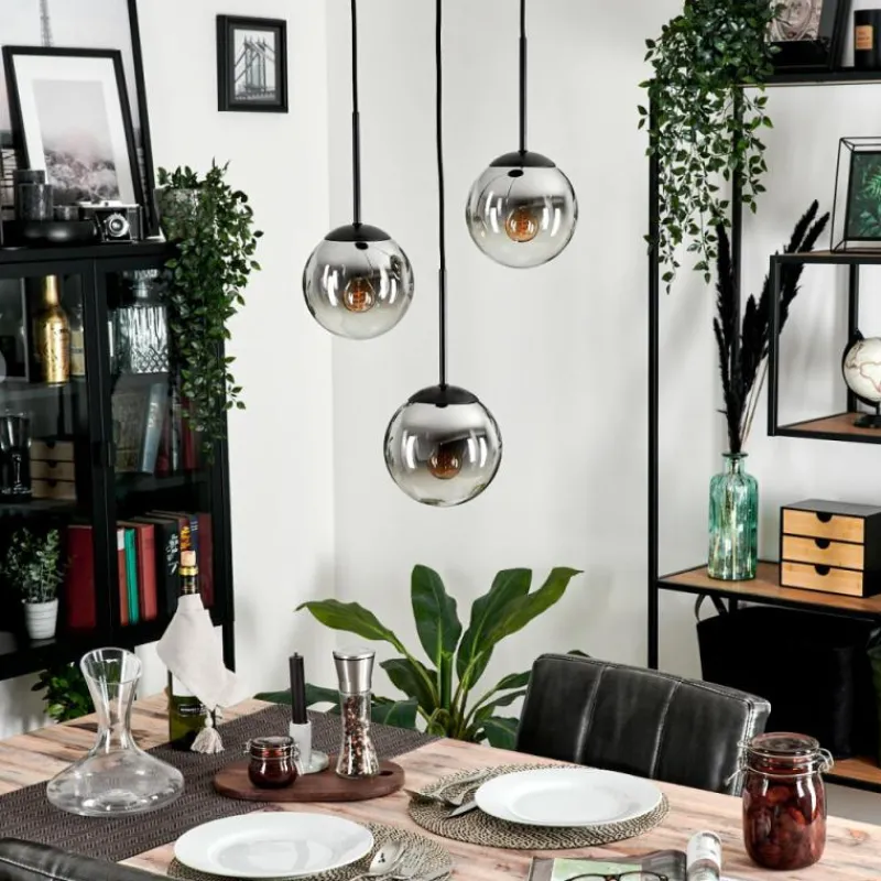 hofstein Suspension - Verre Gastor Chrome, Clair, Fumé, 3 lumières