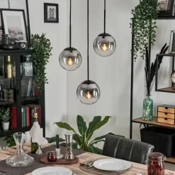 hofstein Suspension - Verre Gastor Clair, Fumé, 3 lumières