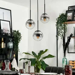 hofstein Suspension - Verre Gastor Clair, Fumé, 3 lumières