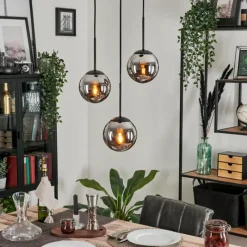 hofstein Suspension - Verre Gastor Chrome, Fumé, 3 lumières