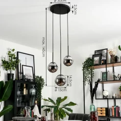 hofstein Suspension - Verre Gastor Chrome, Fumé, 3 lumières