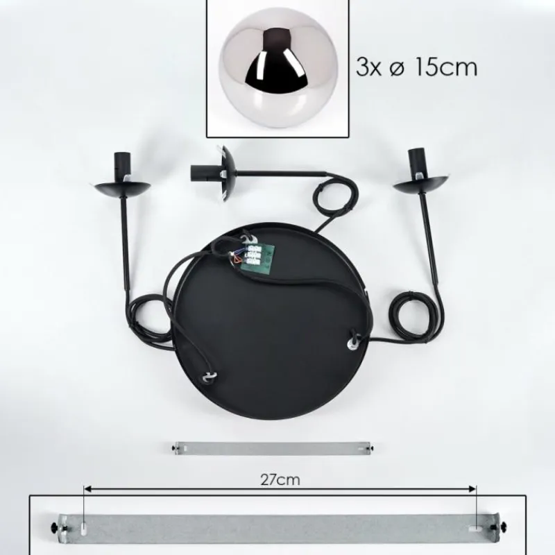 hofstein Suspension - Verre Gastor Chrome, Fumé, 3 lumières