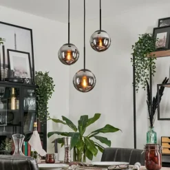 hofstein Suspension - Verre Gastor Chrome, Fumé, 3 lumières