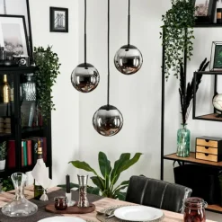 hofstein Suspension - Verre Gastor Chrome, Fumé, 3 lumières