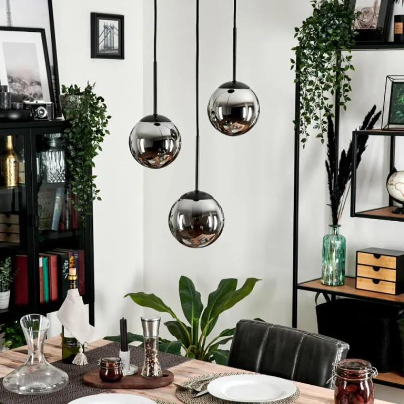 hofstein Suspension - Verre Gastor Chrome, Fumé, 3 lumières