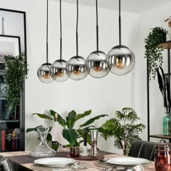 hofstein Suspension - Verre Gastor Chrome, Clair, Fumé, 5 lumières