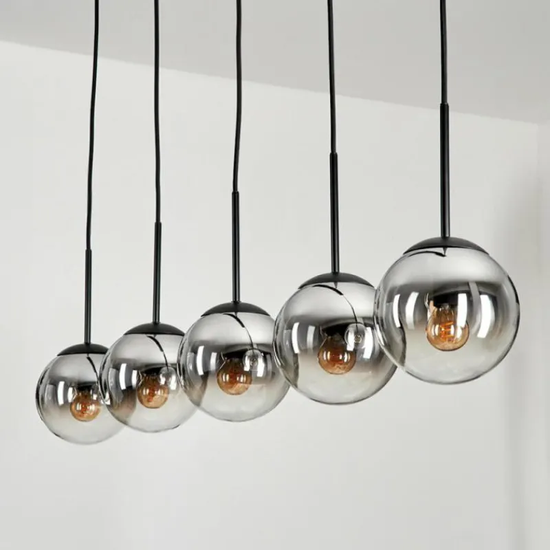 hofstein Suspension - Verre Gastor Chrome, Clair, Fumé, 5 lumières